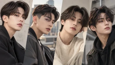 Korean comma hair styles for men featuring modern fringe haircut variations