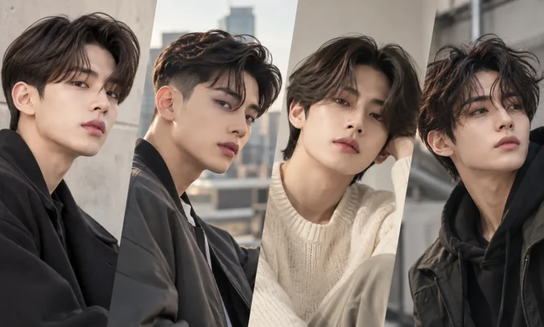 Korean comma hair styles for men featuring modern fringe haircut variations