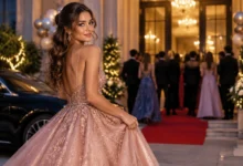 Eight stunning prom dresses in different styles and colors including mermaid, ball gown, and corset silhouettes