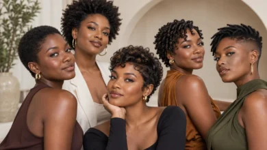 Short hairstyles for Black women featuring natural TWA, afro, pixie, bob, and curly styles