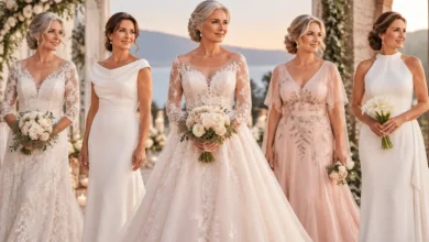 Beautiful wedding dresses for older women featuring classic lace and elegant details