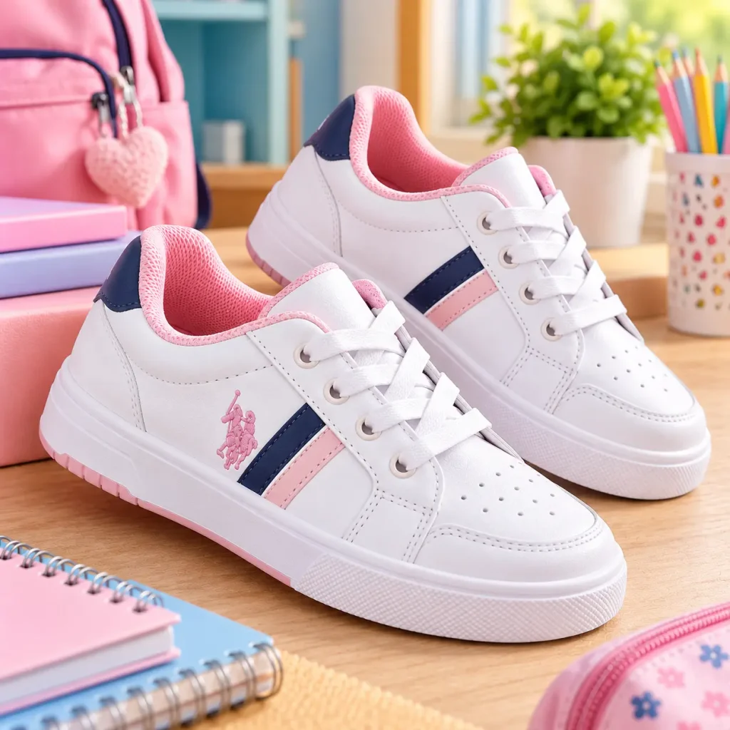 White school sneakers with pink accents