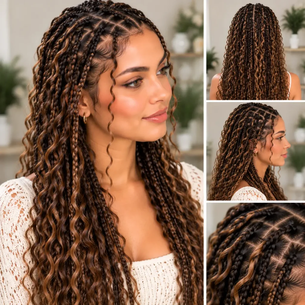Boho braids hairstyle featuring loose curls and textured strands