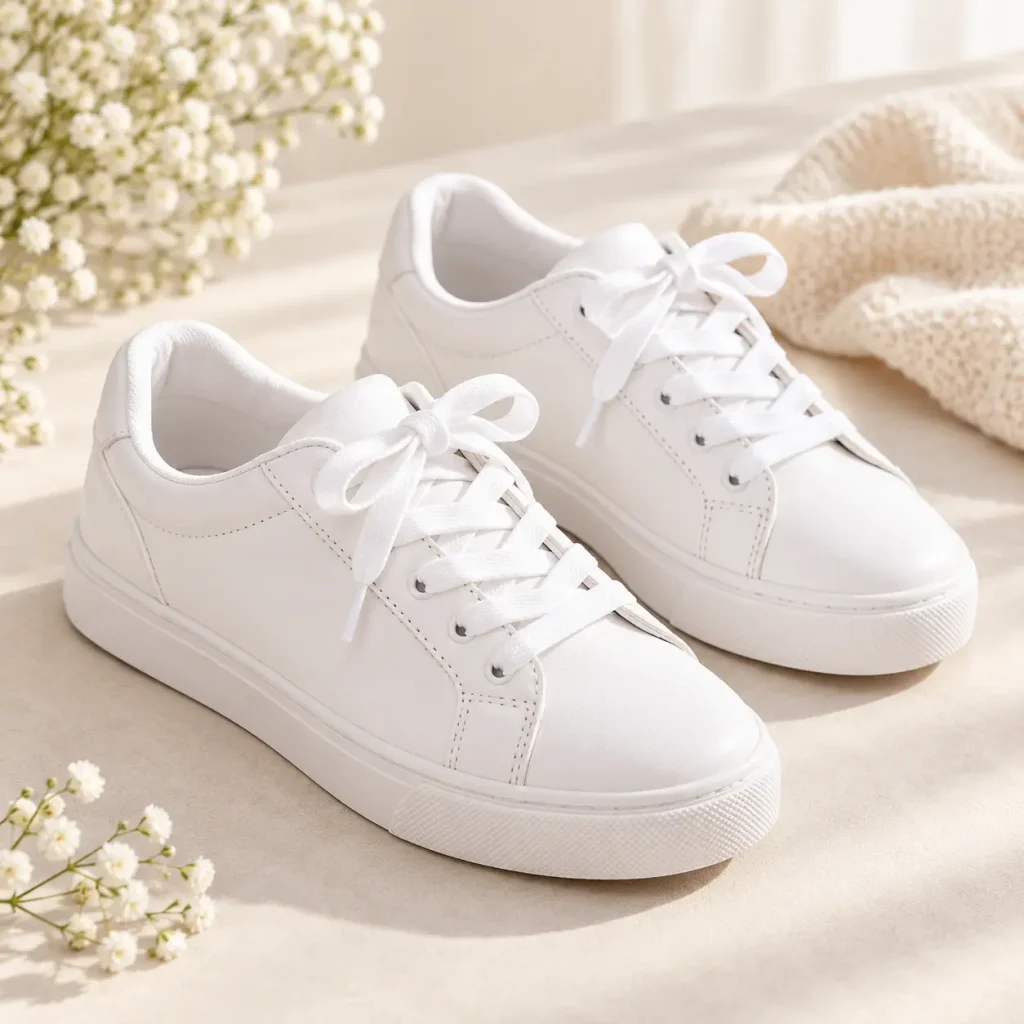 White lace-up sneakers for girls