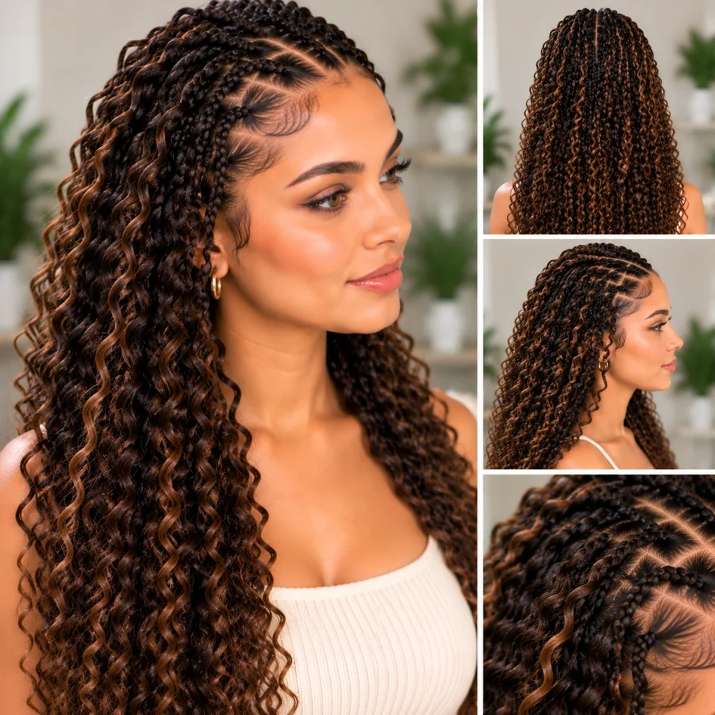 Crochet braids hairstyle with voluminous curls and textured lengths