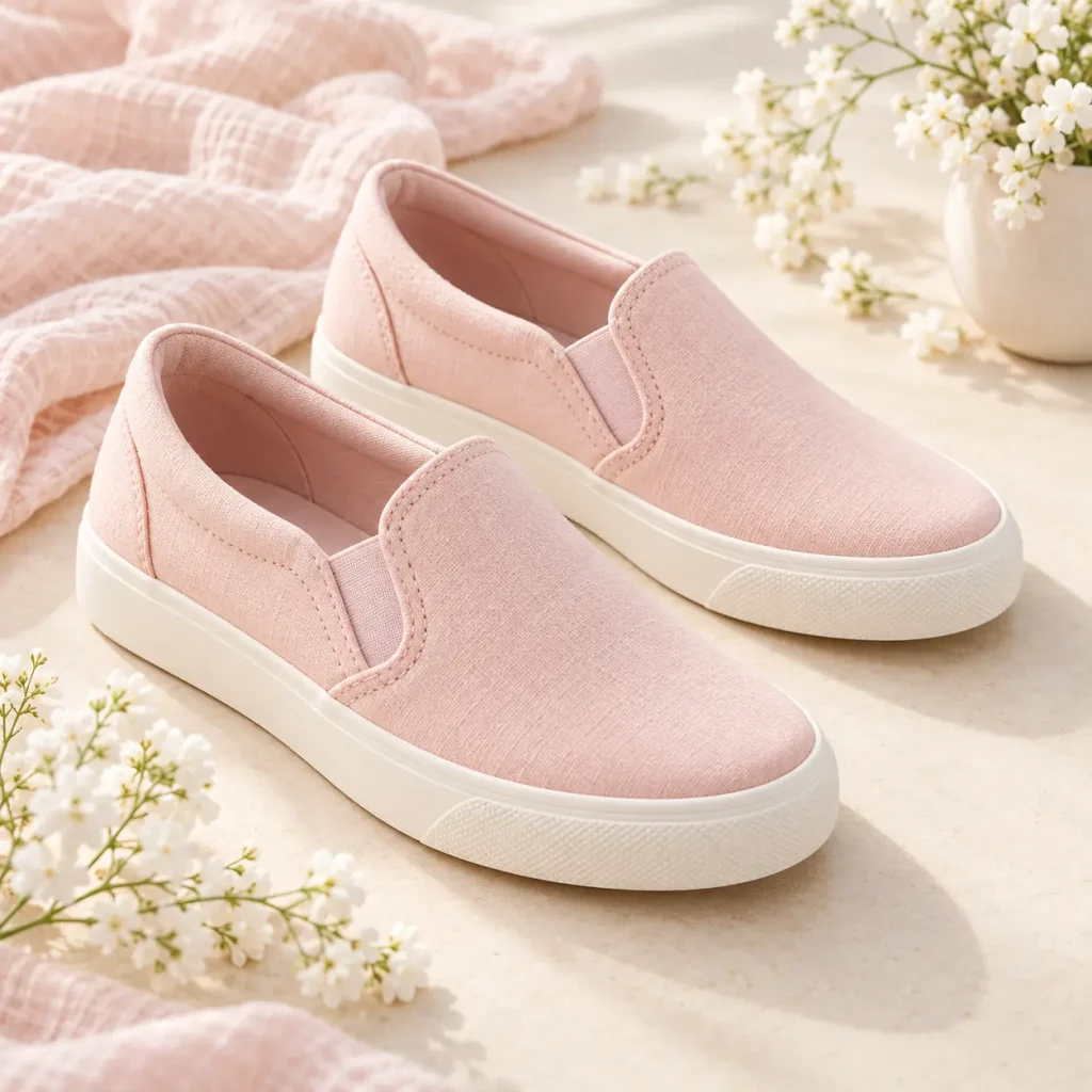 Pink slip-on canvas sneakers for girls