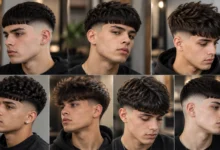 Edgar cut hairstyle collection showing different modern fade, curly, textured and short fringe haircuts for men