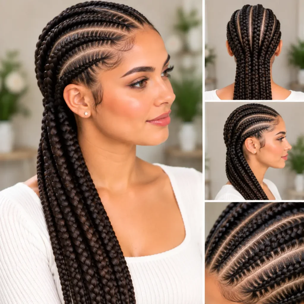 Feed-in braids with smooth sections and gradually thickening plaits
