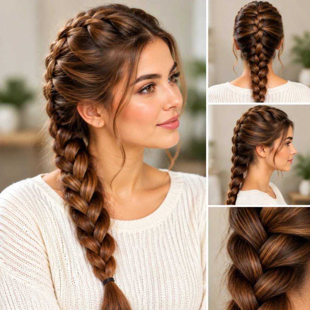 Elegant French braid hairstyle with smooth, neatly woven hair
