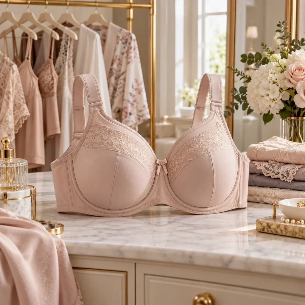 Blush full-coverage underwire bra with wide straps and supportive cups