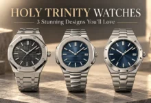 Holy Trinity Watches featuring Audemars Piguet Royal Oak, Patek Philippe Nautilus, and Vacheron Constantin Overseas luxury Swiss watches.