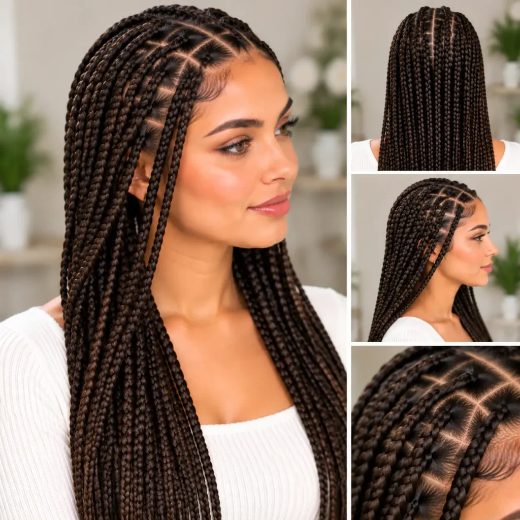 Knotless braids hairstyle with natural-looking roots and long plaits