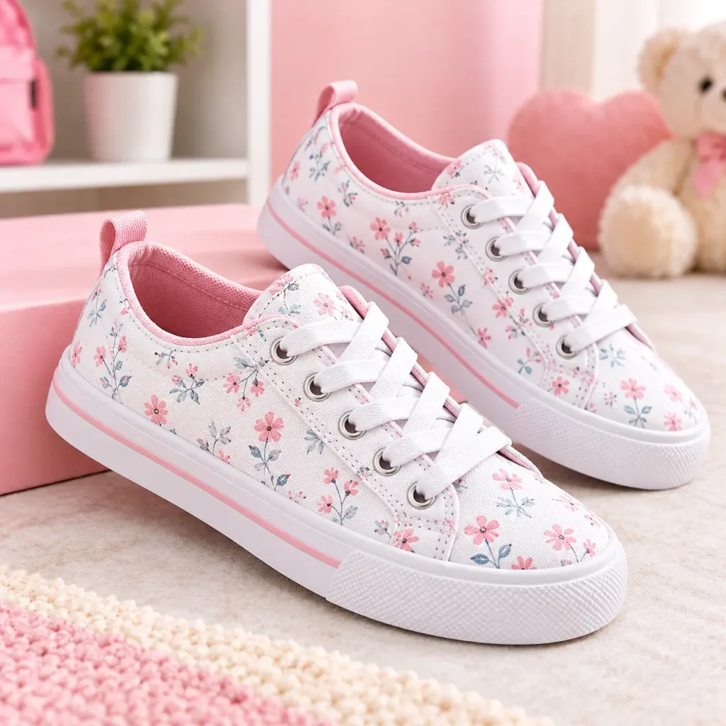 Girls floral canvas lace-up sneakers