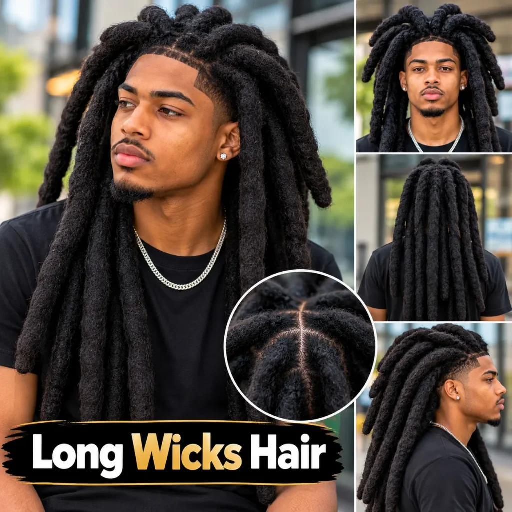 Young Black man with long wicks hair featuring thick, rope-like locs hanging over the shoulders
