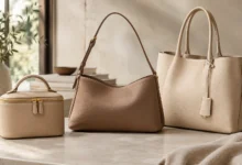 Three neutral-toned Loro Piana bags showcasing quiet luxury style with minimalist designs and premium leather textures.