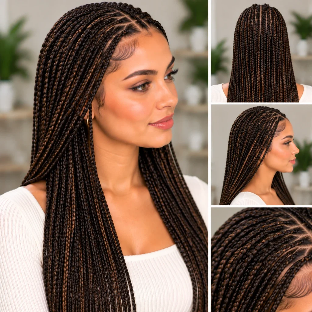 Micro braids hairstyle featuring thin, detailed individual braids