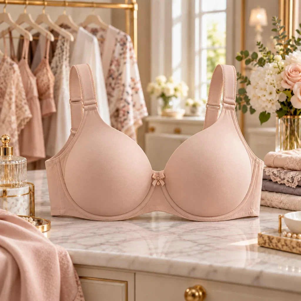 Seamless molded T-shirt bra with smooth lightly padded cups