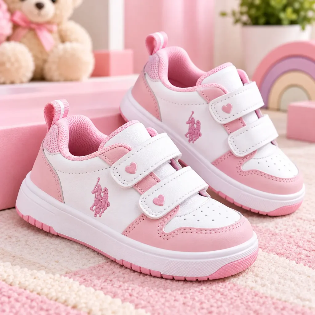 Pink and white toddler Velcro sneakers