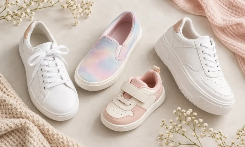 US Polo Assn Girls Fashion Sneakers in white and pastel colors