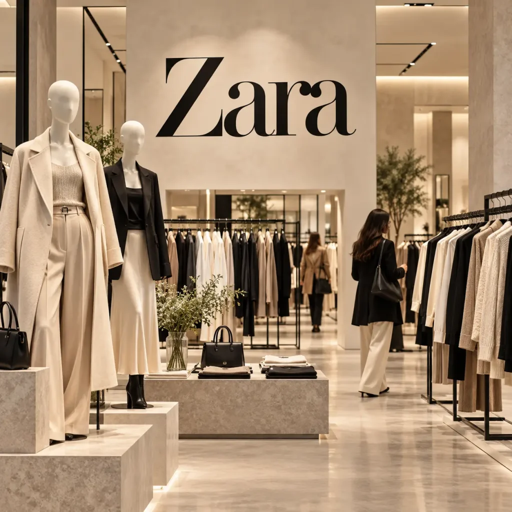 Zara fashion store interior with stylish clothing and mannequins